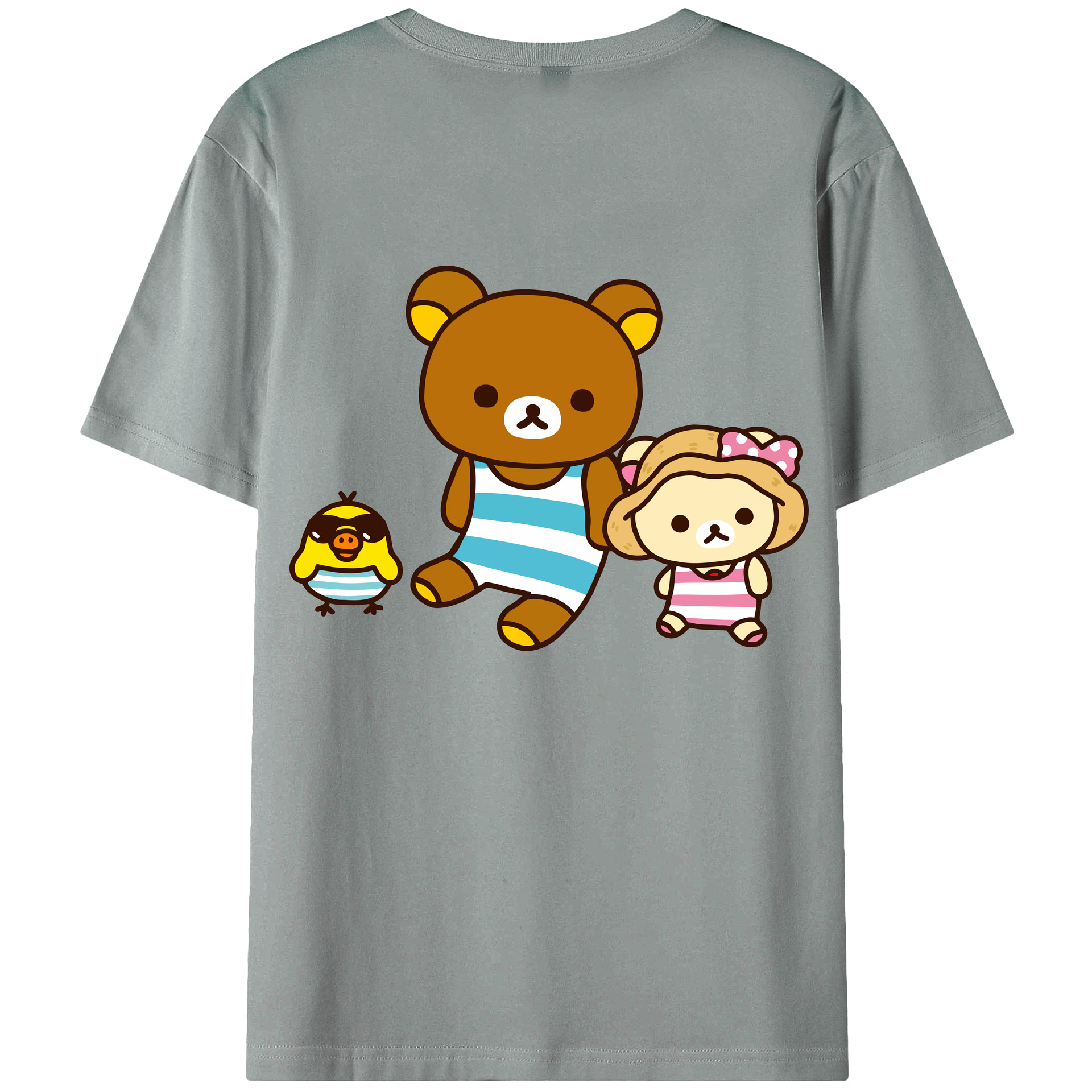 （画像用） リラックマ リラックマ キイロイトリ Rilakkuma Korilakkuma Kiiroitori 綿100％ メンズ半袖Tシャツ（バックプリント） 通気性
